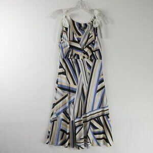 Laundry Silk Dress Size 8 Tie Shoulders Geometric Print Black Blue